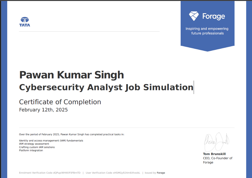 TATA Cybersecurity Analyst Certificate